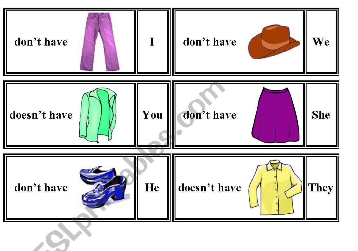 CLOTHES domino worksheet