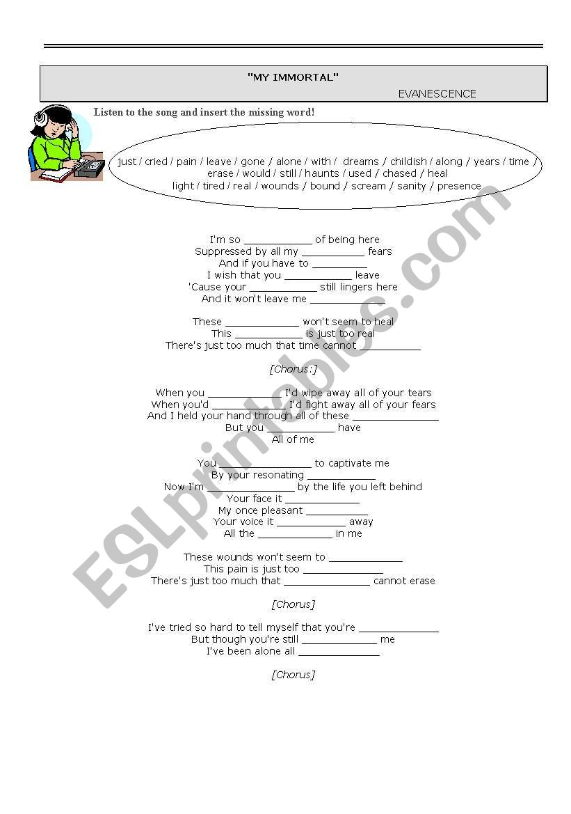 My immortal worksheet
