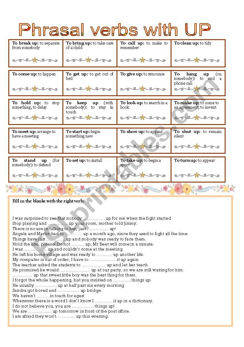 PHRASAL VERBS WITH UP worksheet