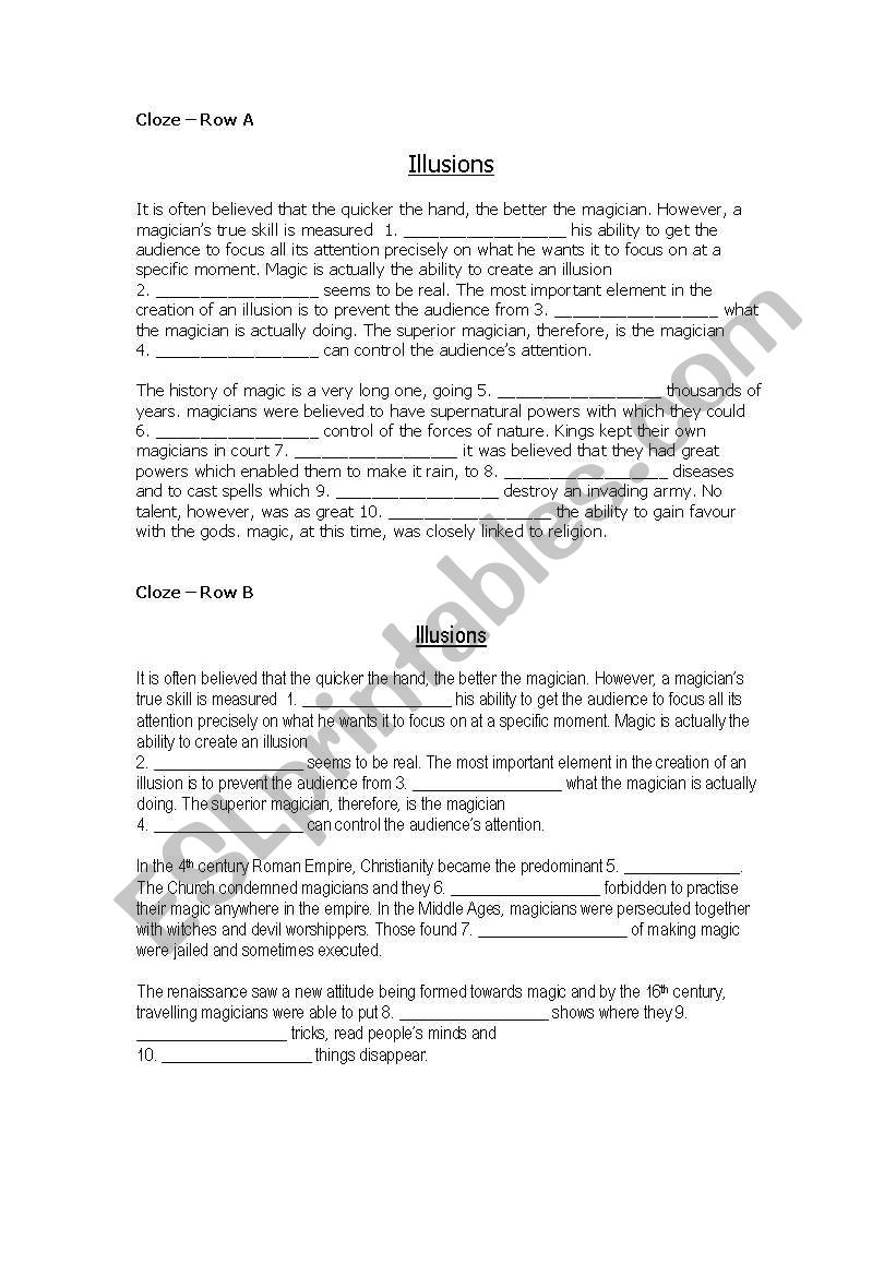 A cloze quiz - Illusions worksheet