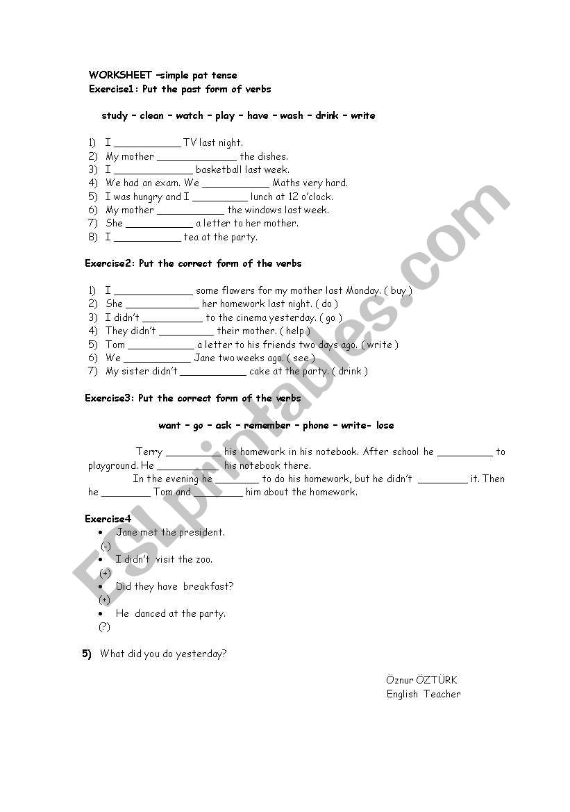 simple past tense worksheet