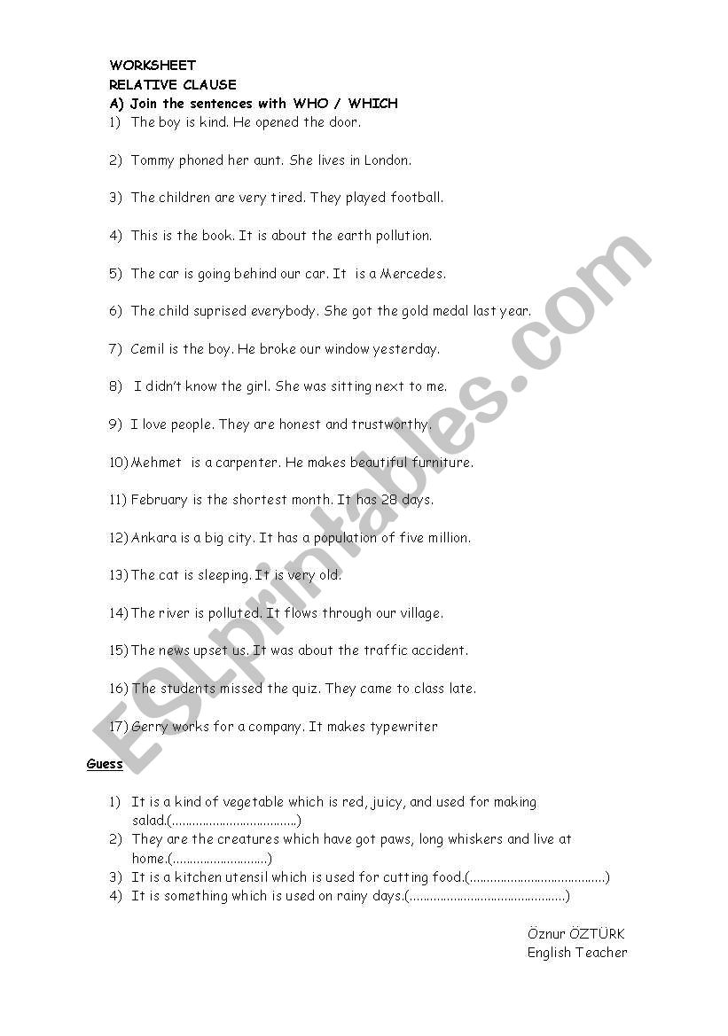 relative clause worksheet