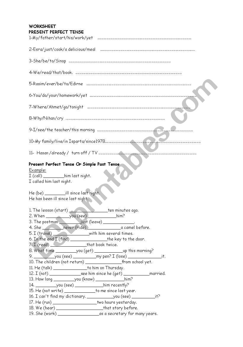 present perfect tense worksheet