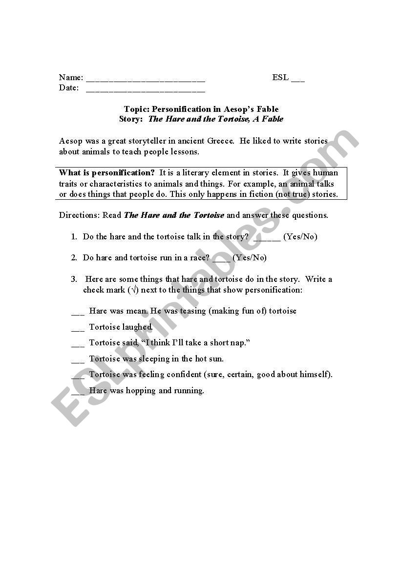 Personification worksheet