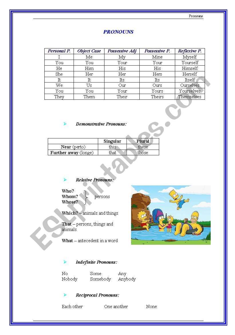 Pronouns worksheet