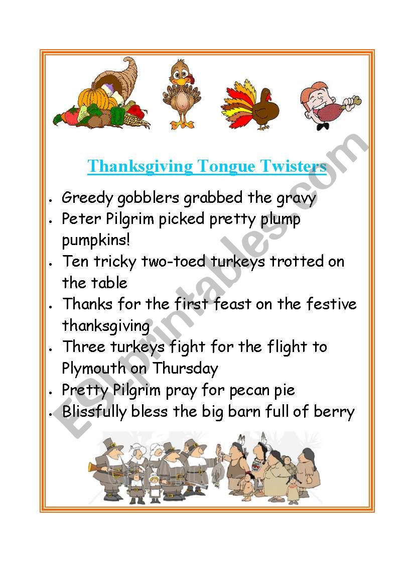 thanksgiving tongue twisters worksheet