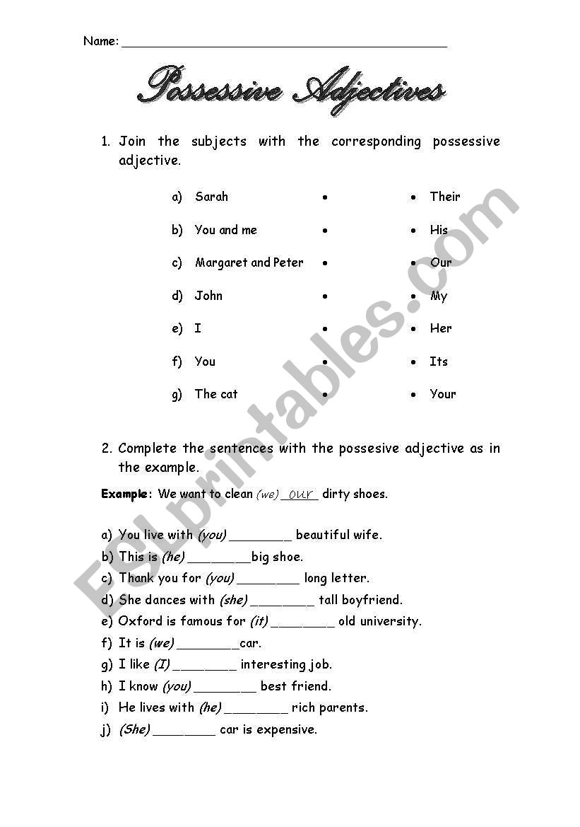 Possessive Adjectives worksheet