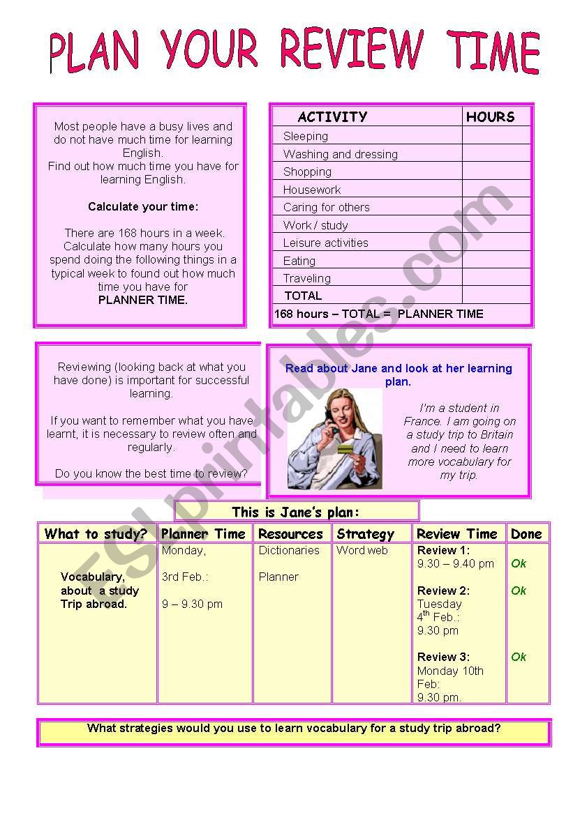 Plan your review time worksheet