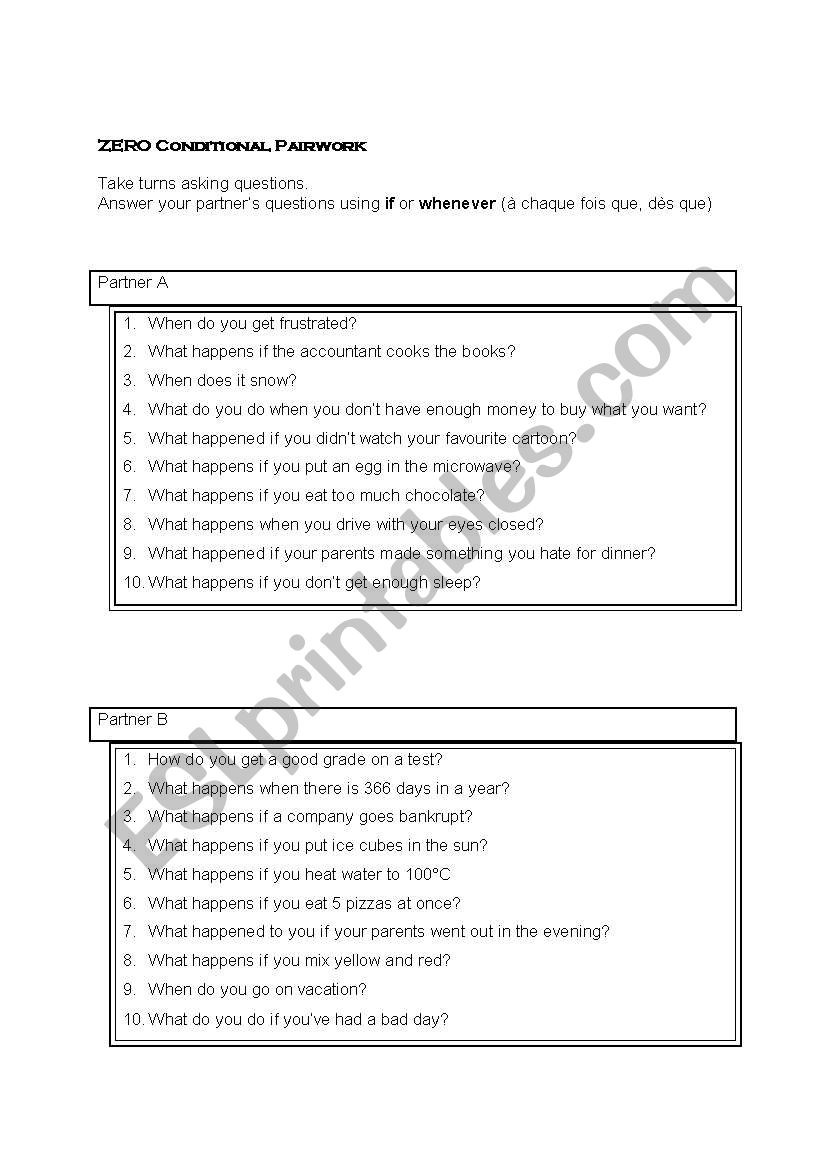 zero conditional worksheet