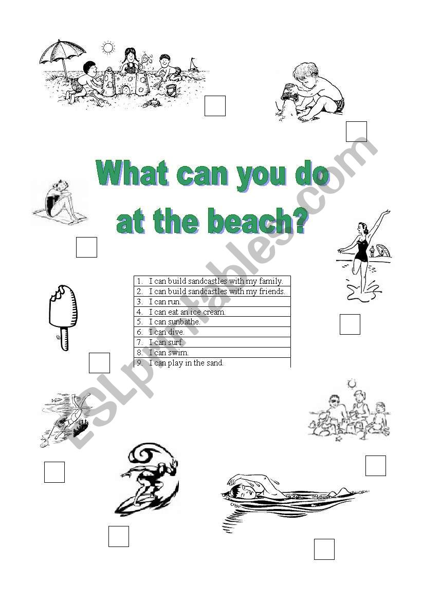 What can you do at the beach? worksheet