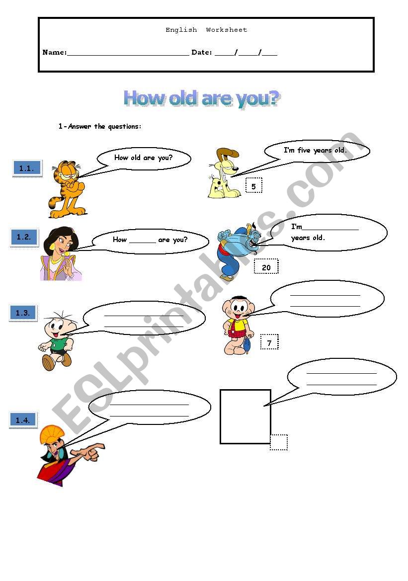 How old are you worksheet