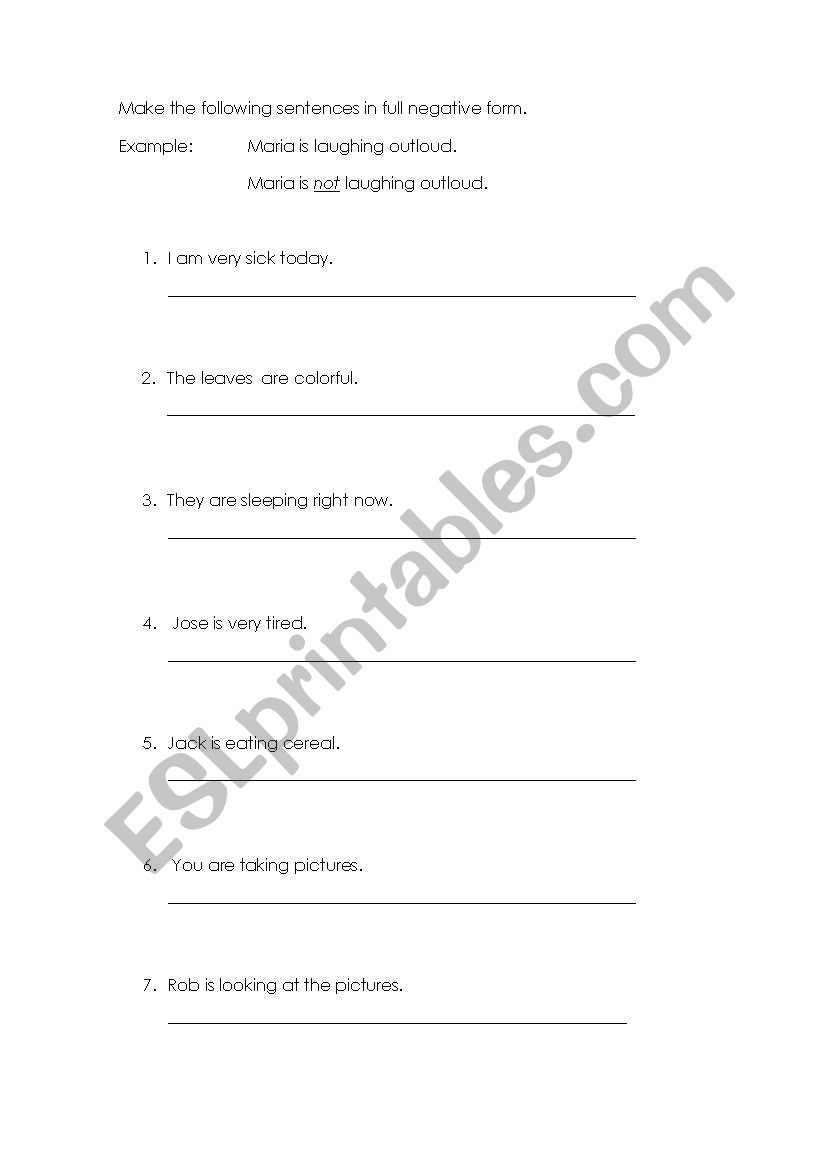 Writing the verb to be in full negative form