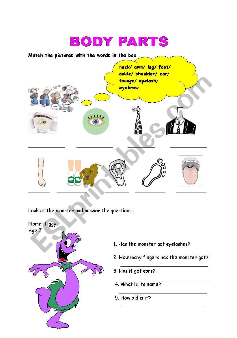 BODY PARTS worksheet