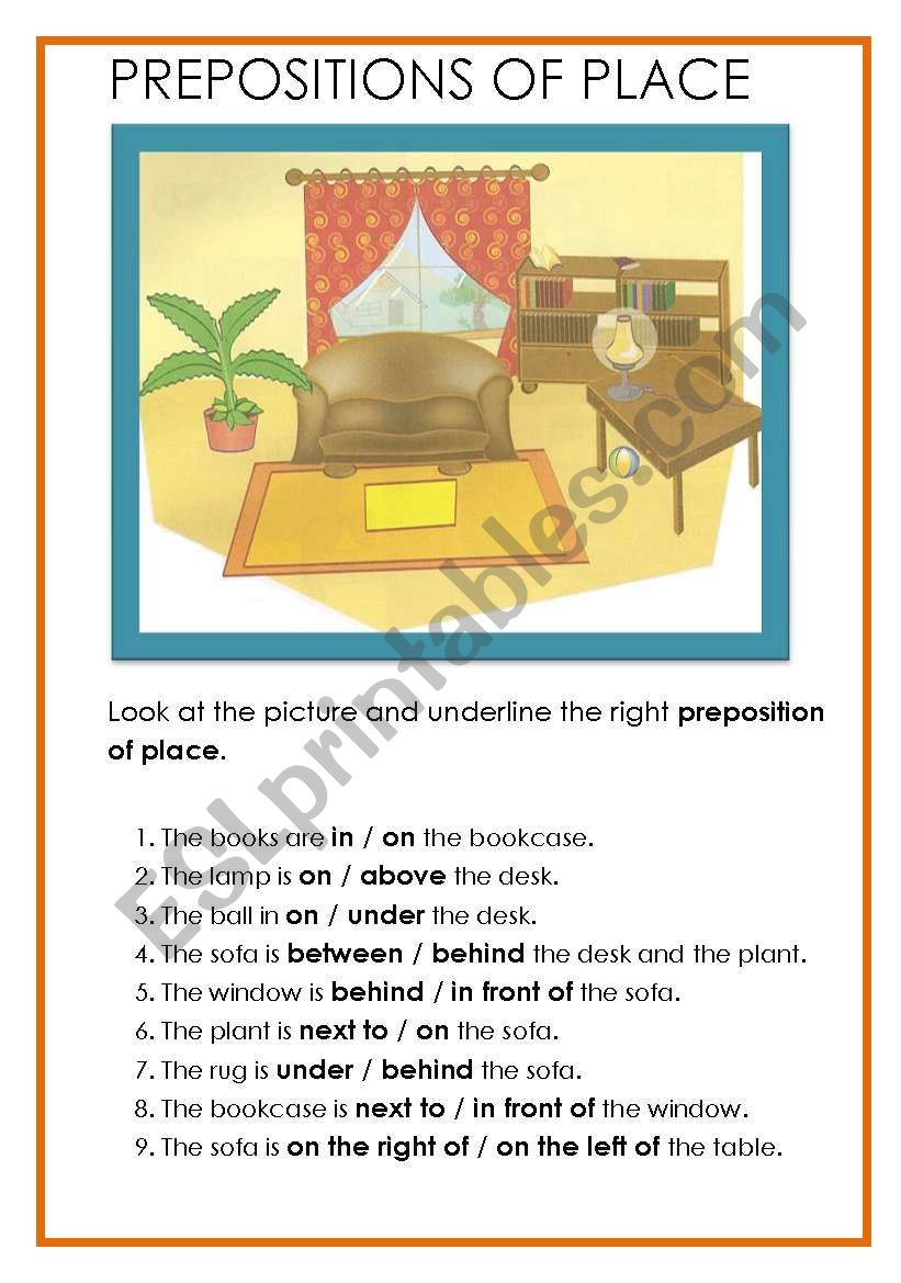 PREPOSITIONS OF PLACE worksheet