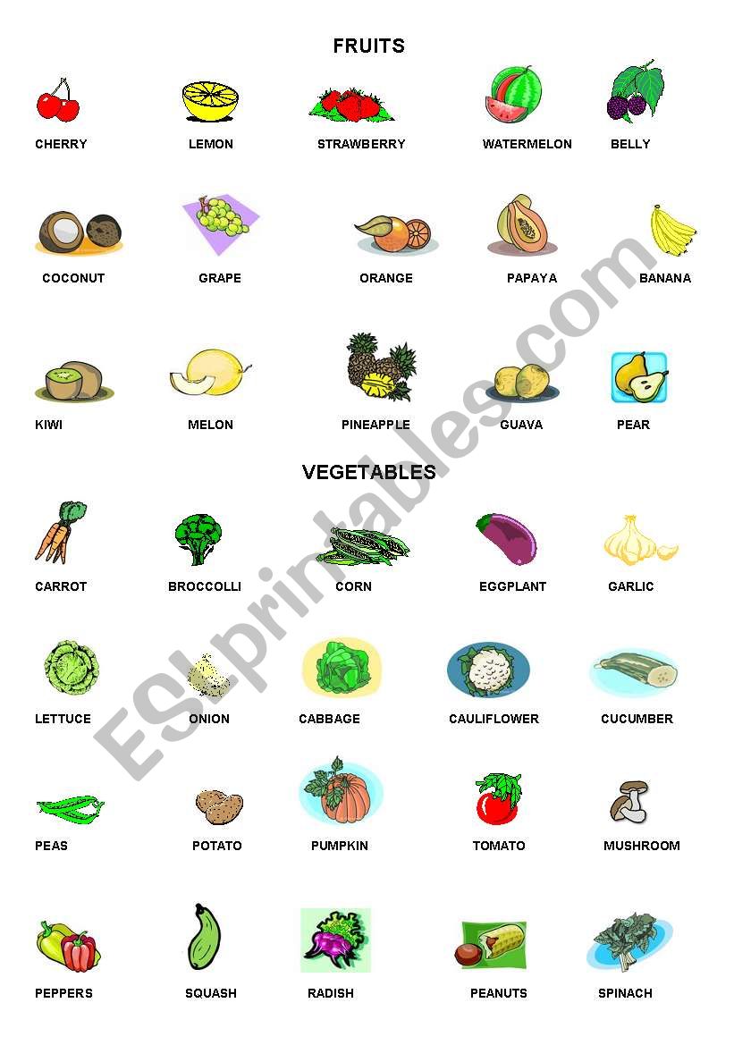 FRUITS AND VEGETABLES worksheet