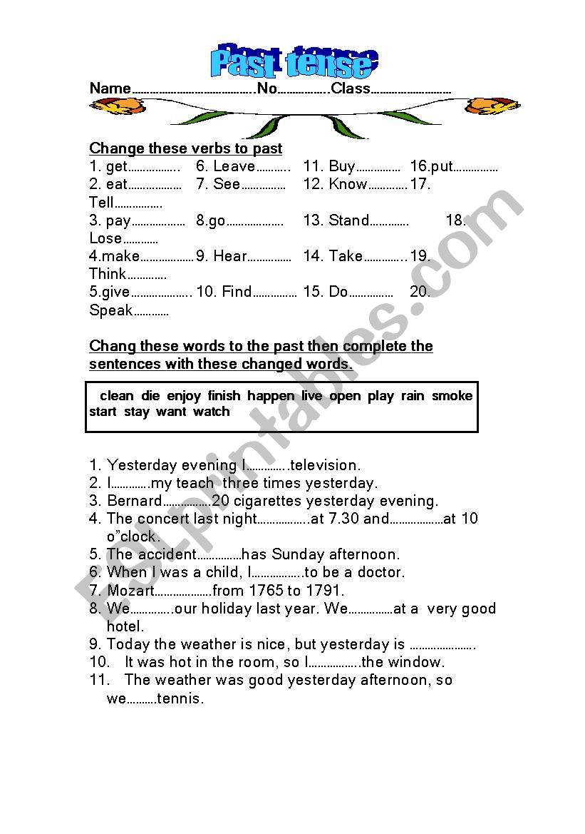 Past tense worksheet