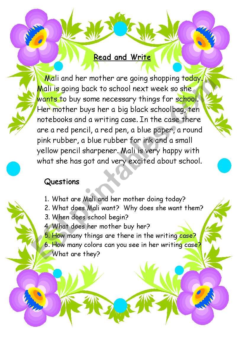 Reading comprehension worksheet