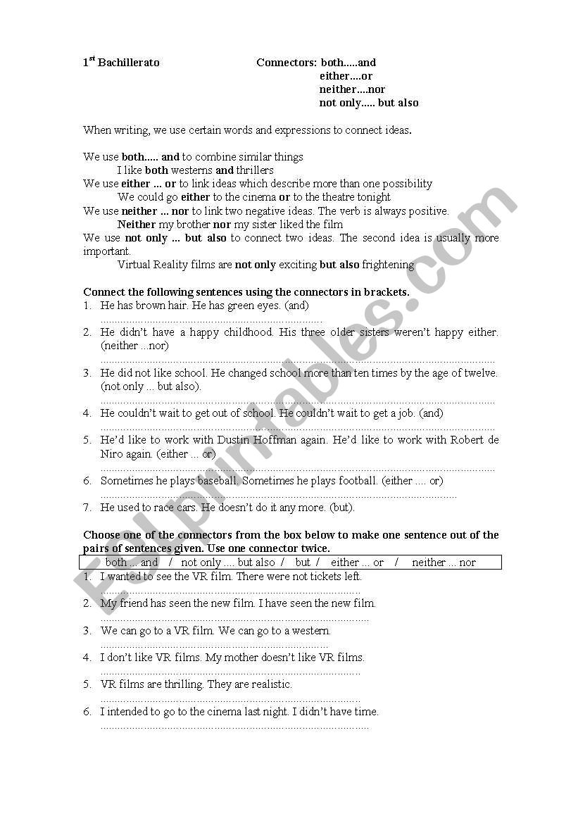 Connectors worksheet