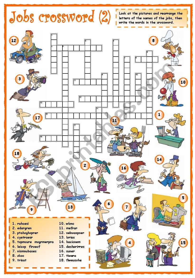 Jobs crossword (2 of 3) worksheet