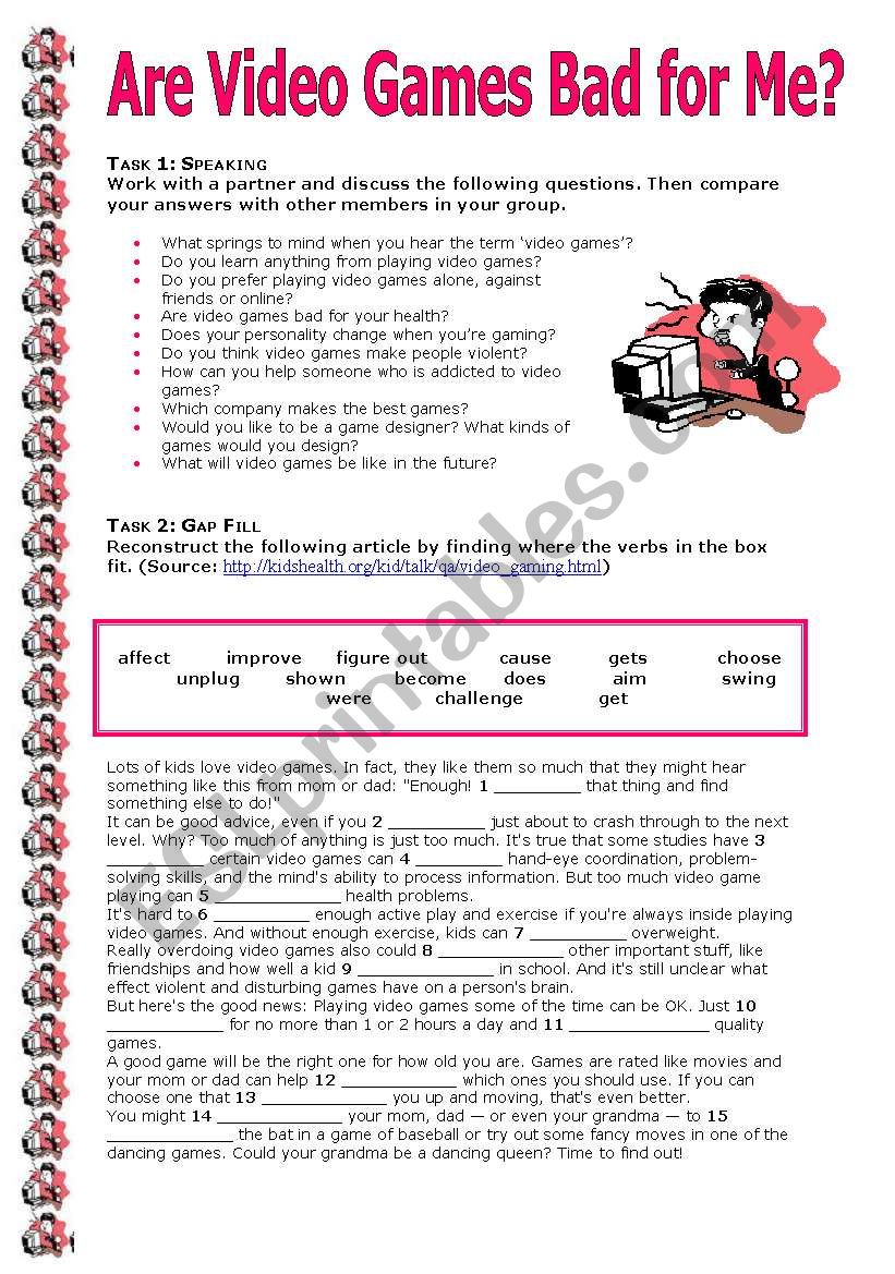 Are Video Games Bad for Me? worksheet