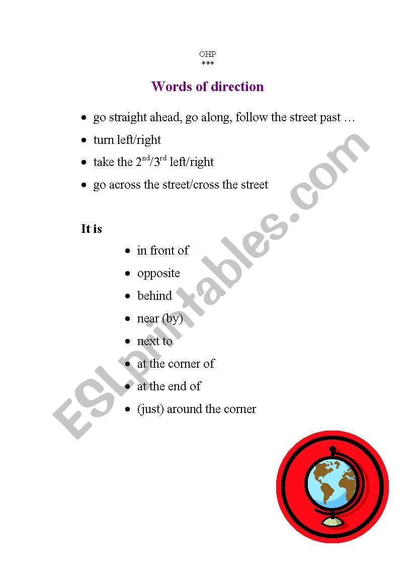 Directions worksheet