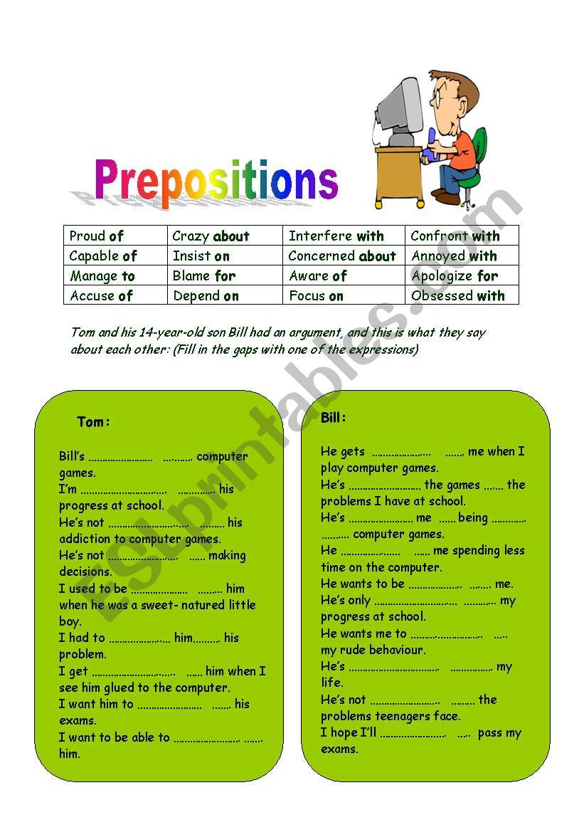 prepositions worksheet