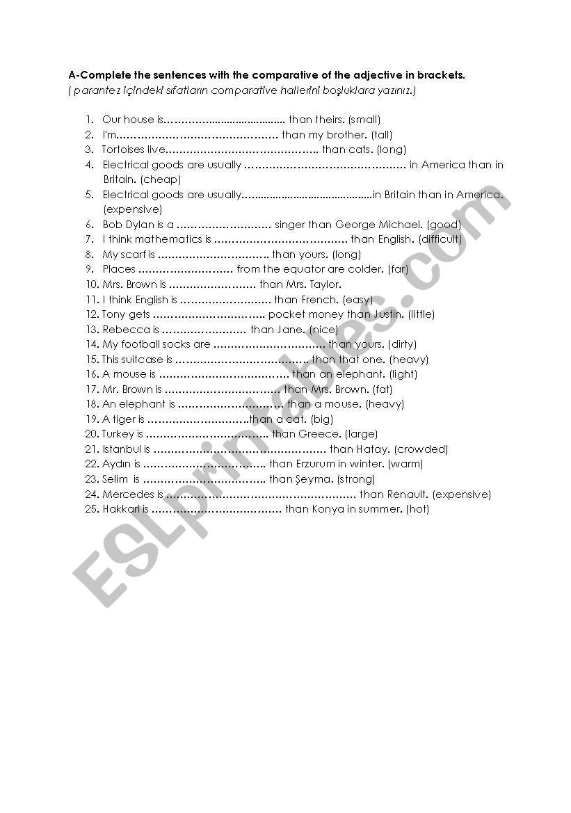 comperatives worksheet