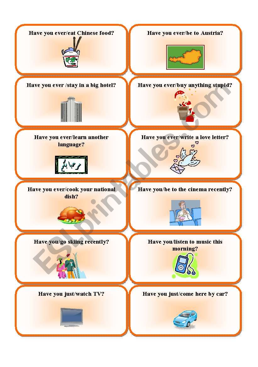 Present perfect speaking cards