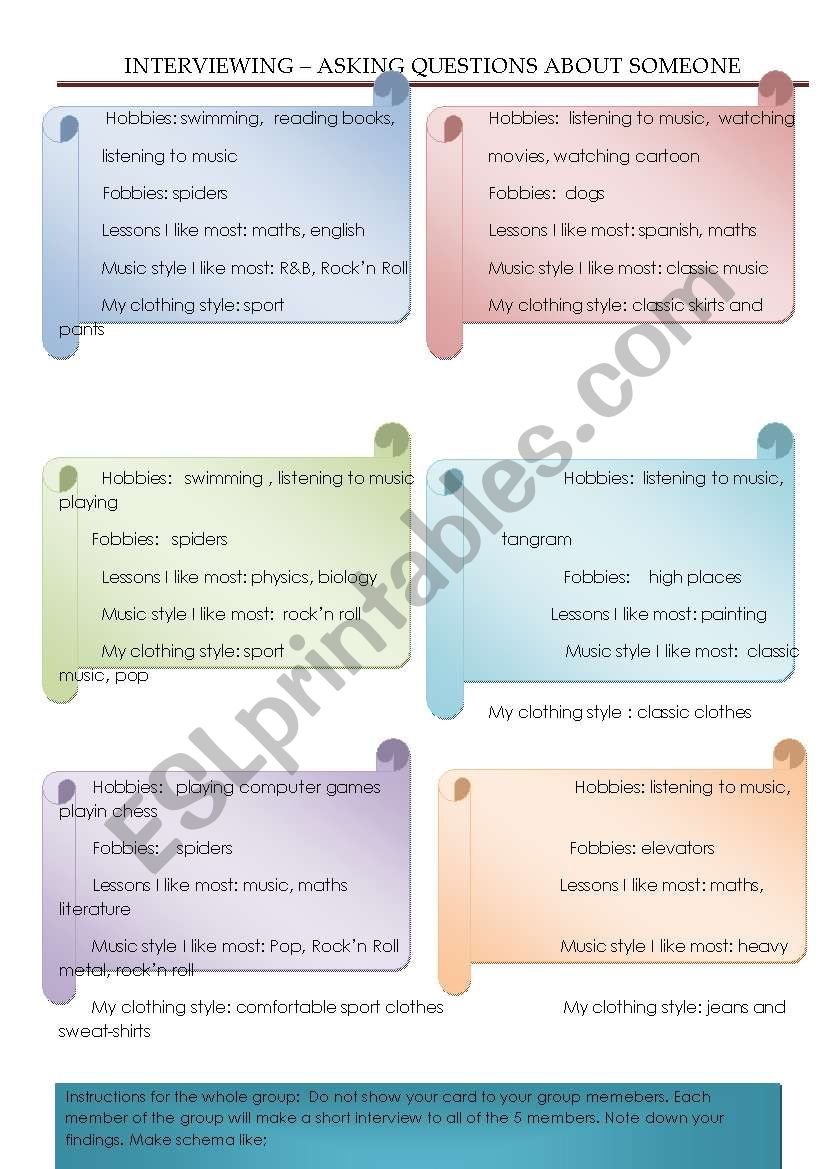 interviewing: Role cards for Interviewees  