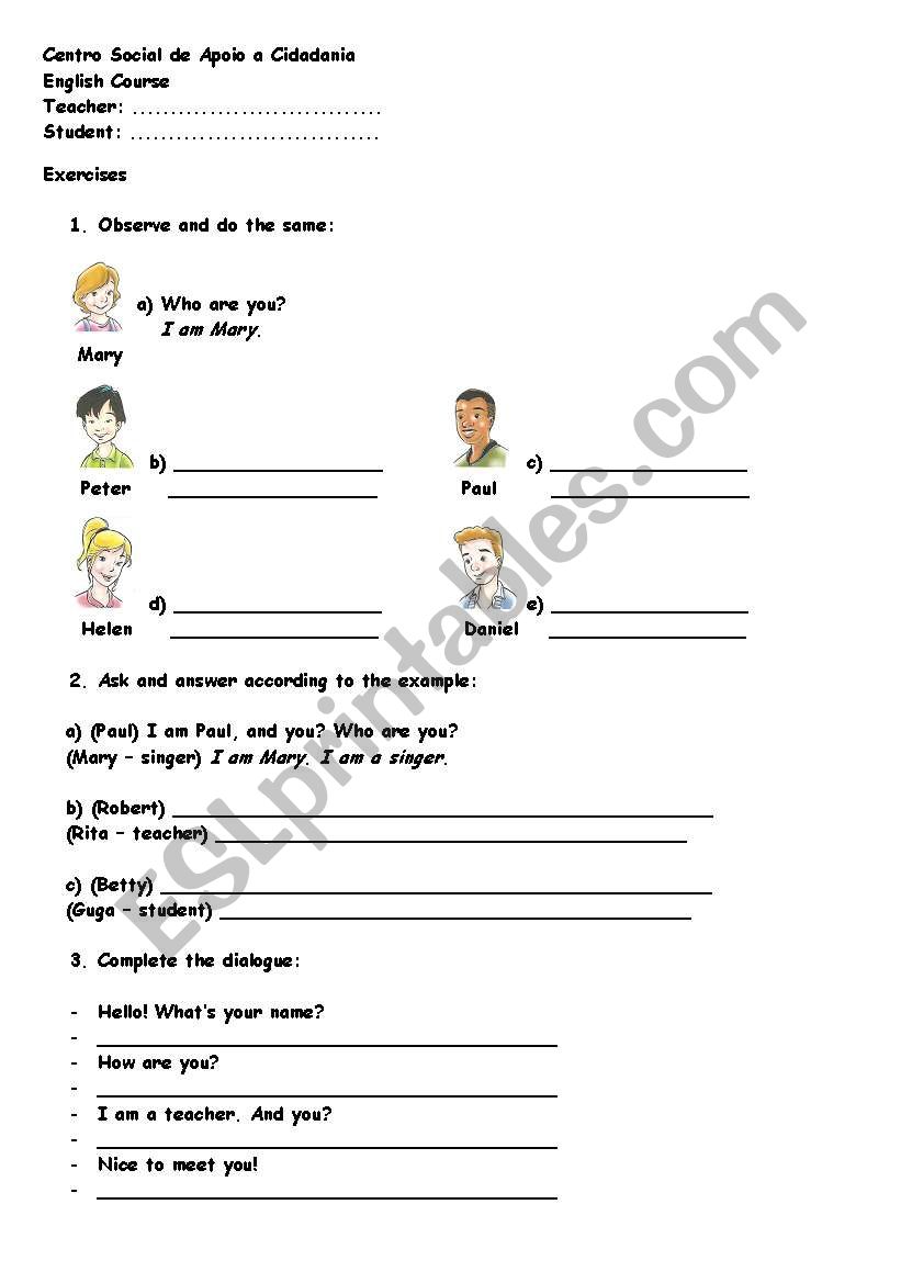 Greetings worksheet