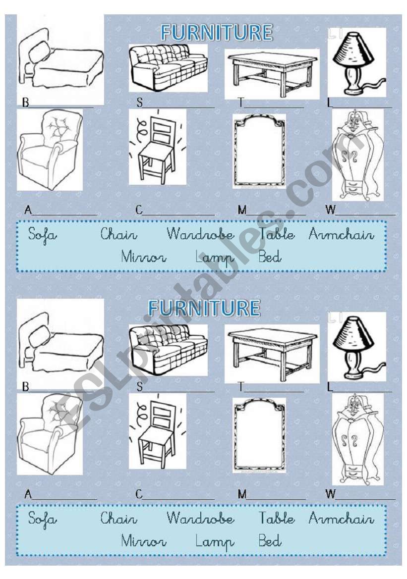 Furniture vocabulary worksheet