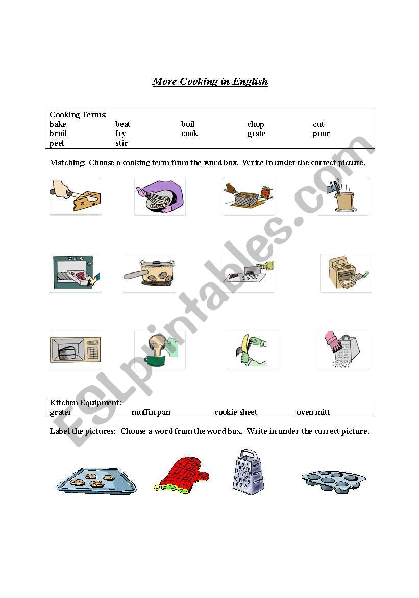 More Cooking in English worksheet