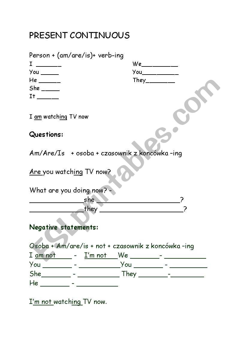 present continuous worksheet