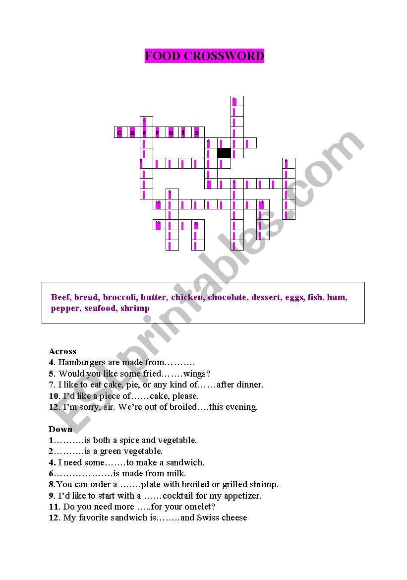 FOOD - THE CROSSWORD worksheet