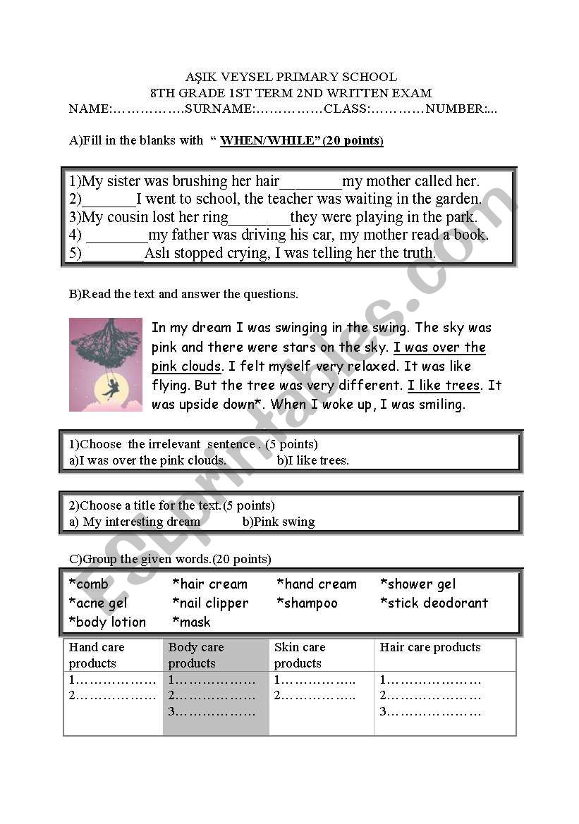 TEST FOR ELEMENTARY STUDENTS worksheet