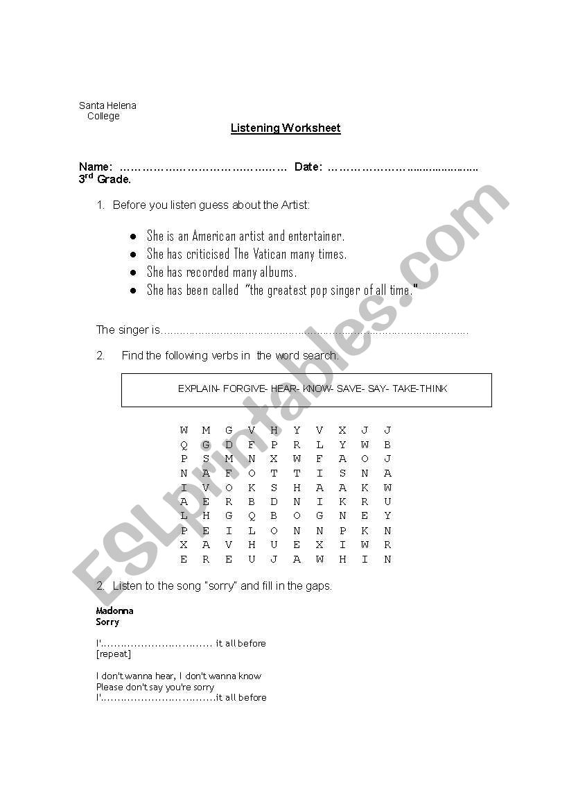 Sorry Madonna  worksheet