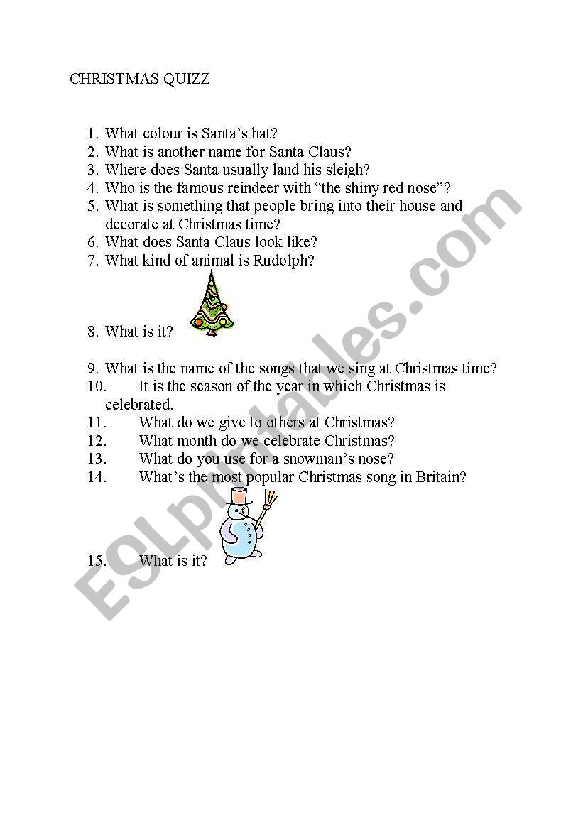 Christmas quiz worksheet