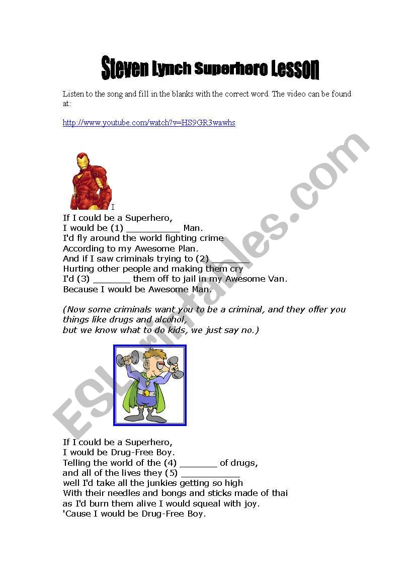 Superhero song - ESL worksheet by emorel14