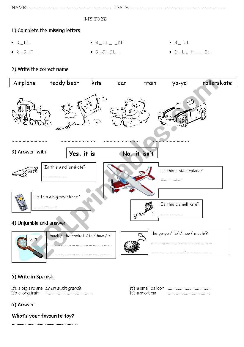 toys test worksheet
