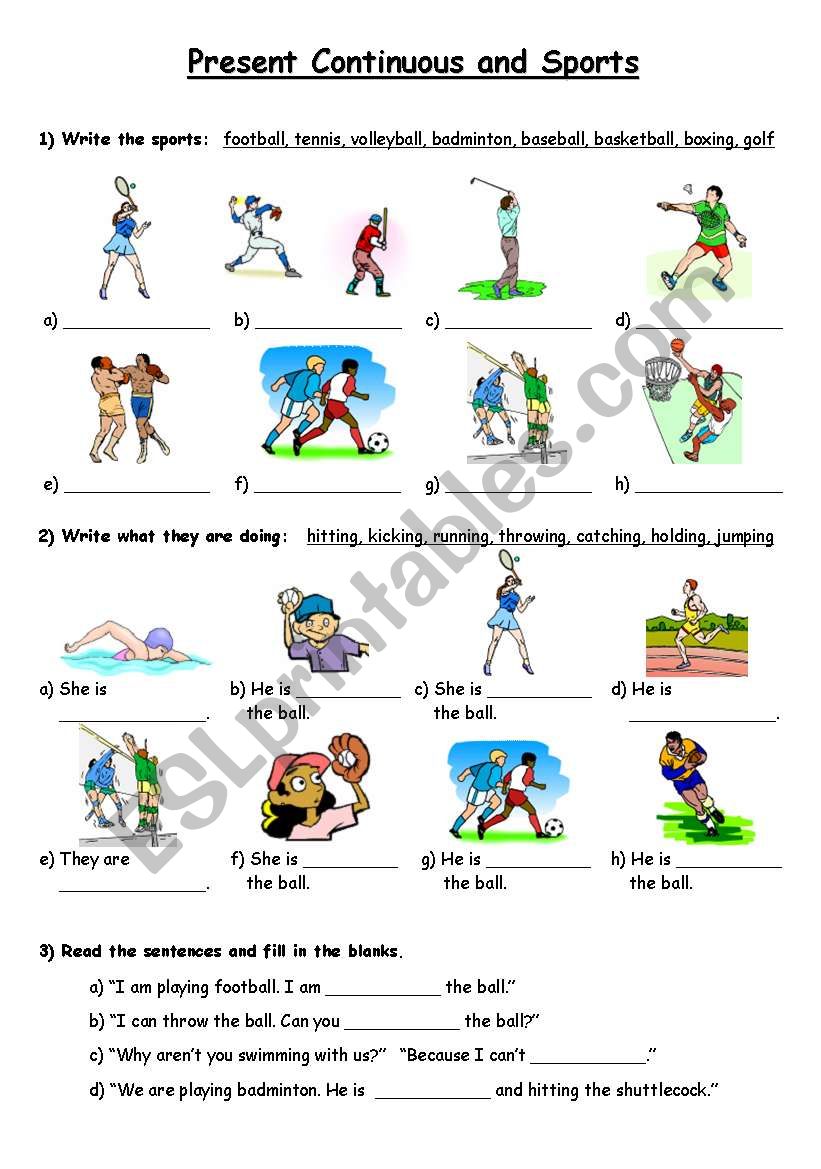 Present Continuous and Sports worksheet