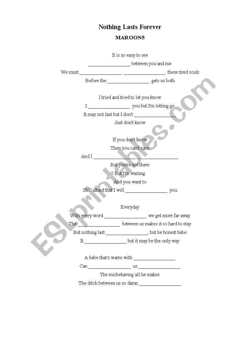Love Song - Maroon 5 worksheet