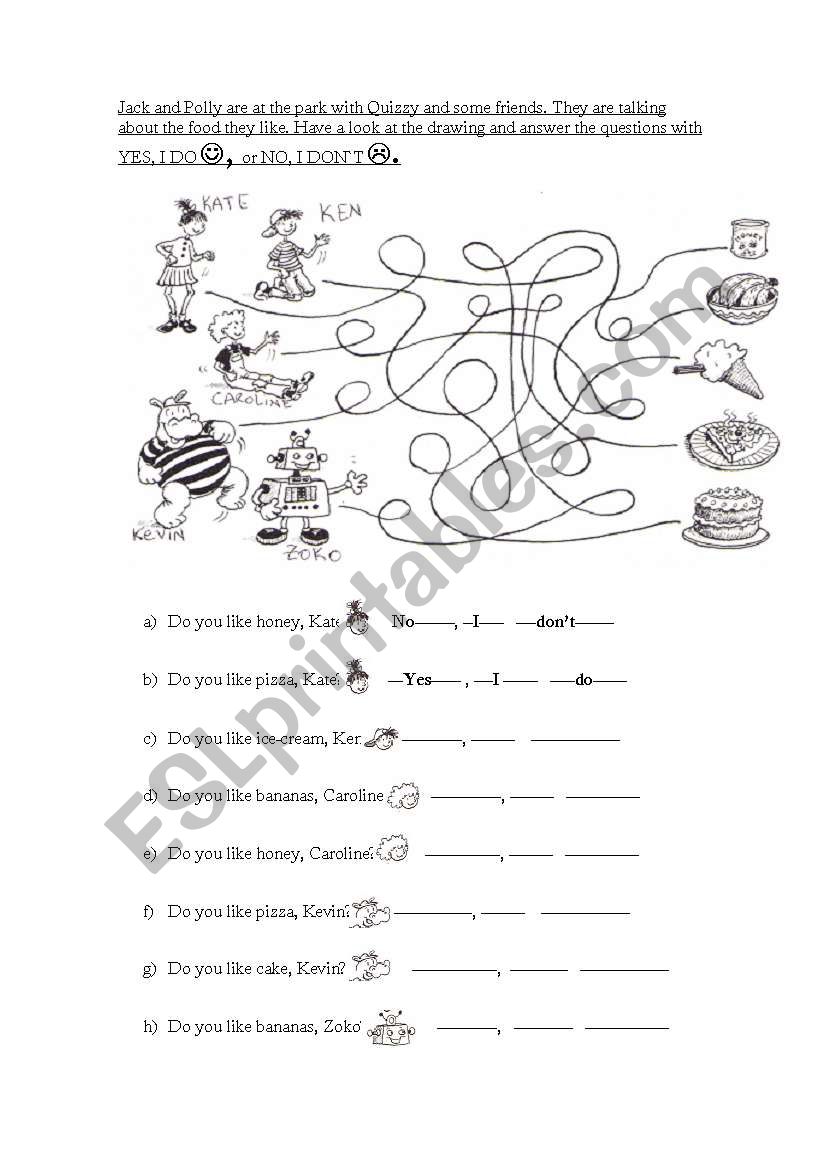 Likes and Dislikes food worksheet