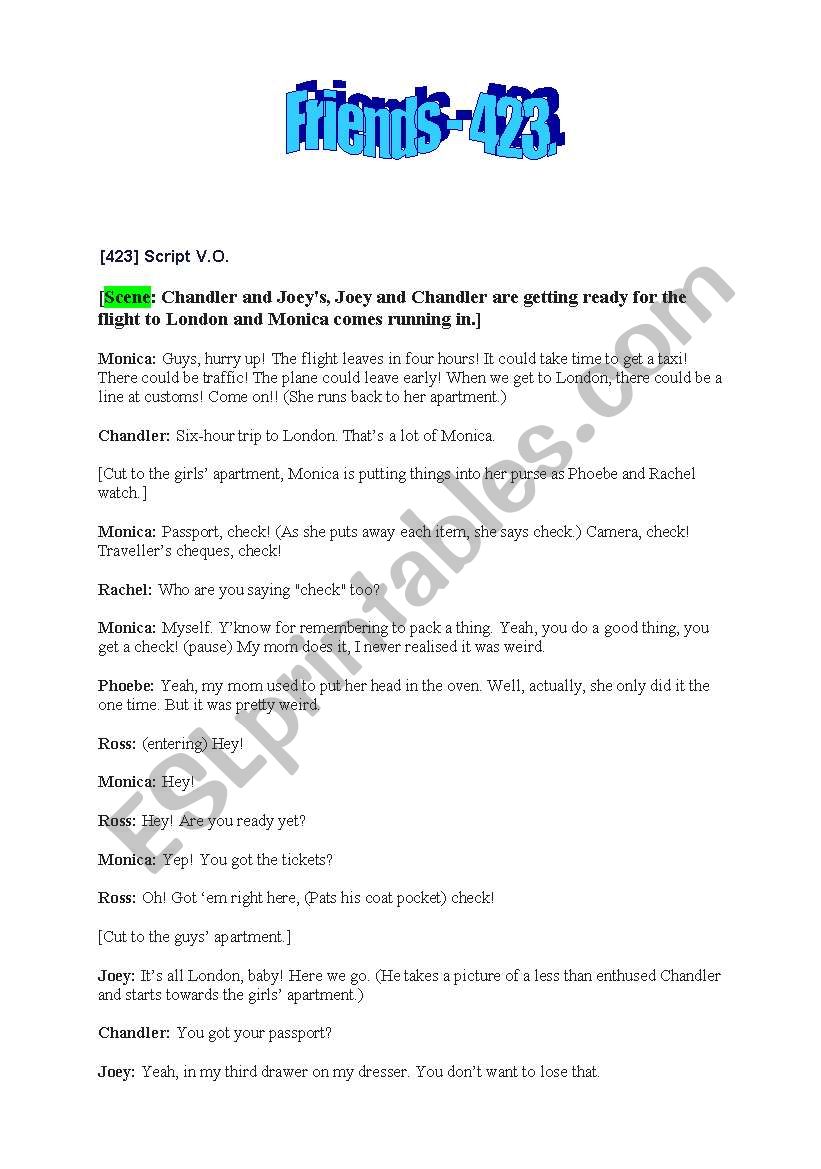 Friends Episode 423 worksheet