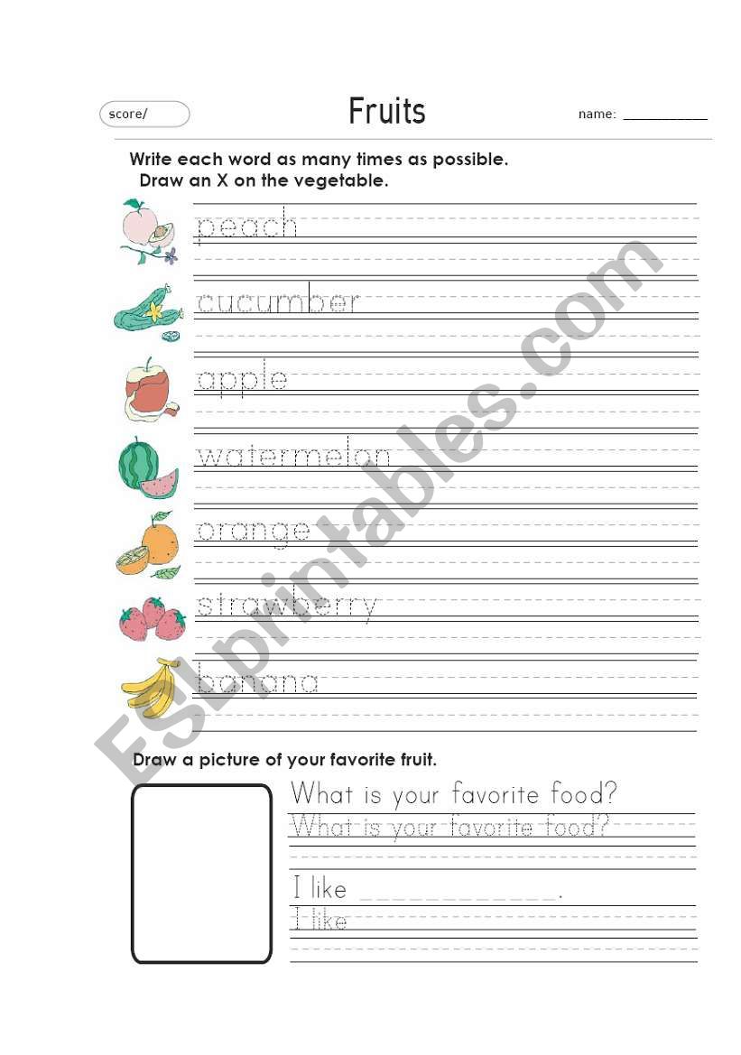 fruits worksheet