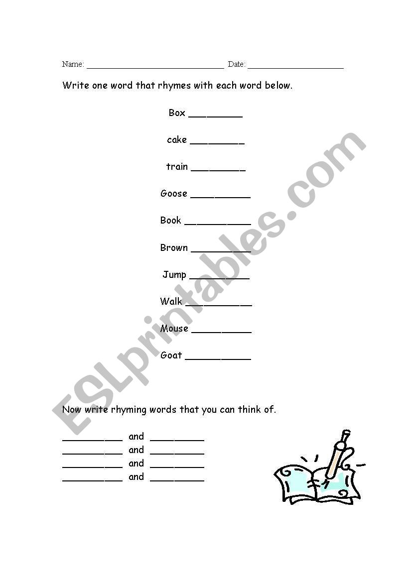 Rhyming words worksheet