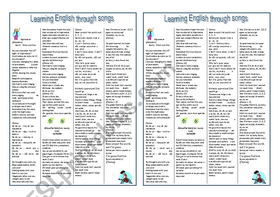 Songs sheet worksheet