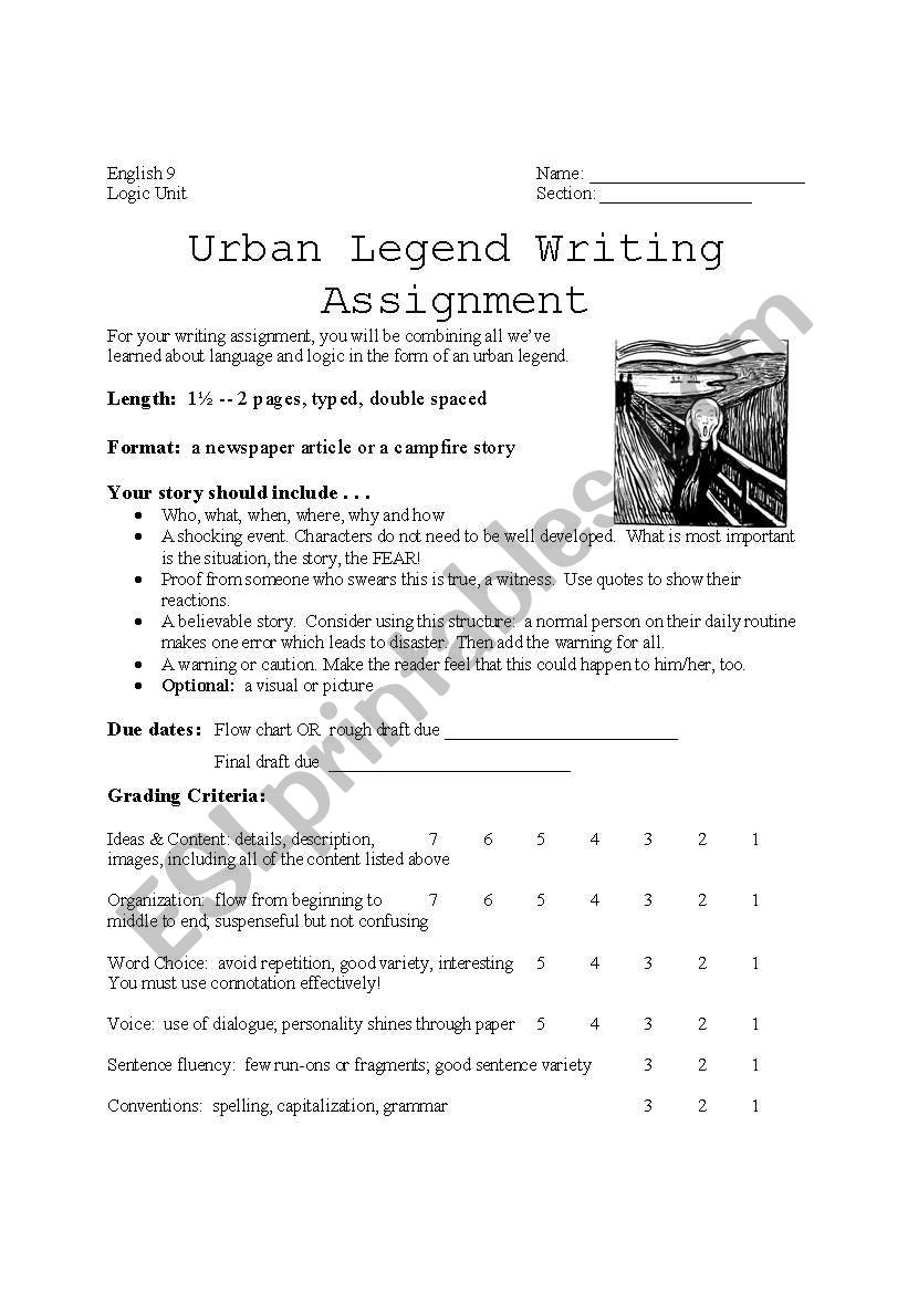 Urban Legends Writing ESL worksheet by gail_weinhold