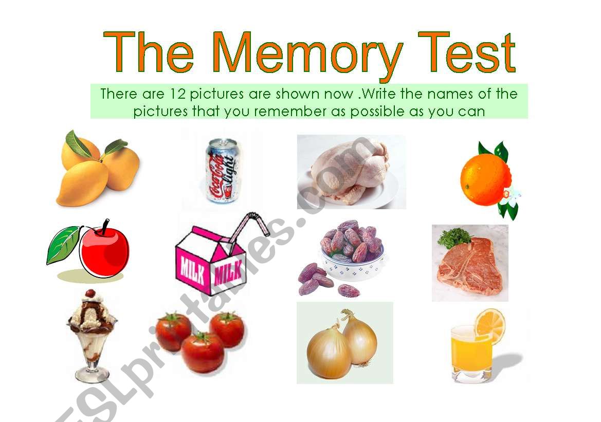 the memory test worksheet