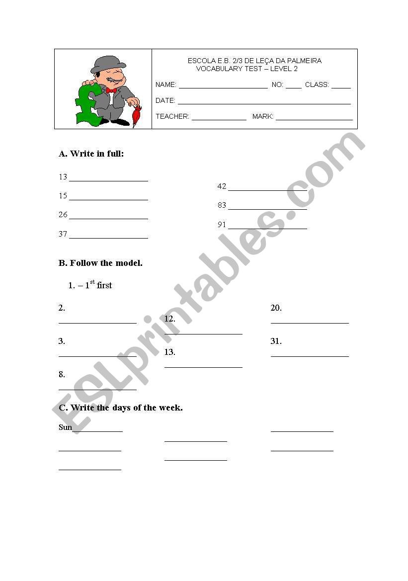  Worksheet - Vocabulary - 5th Form