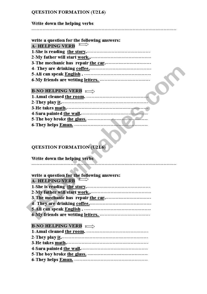 questions worksheet